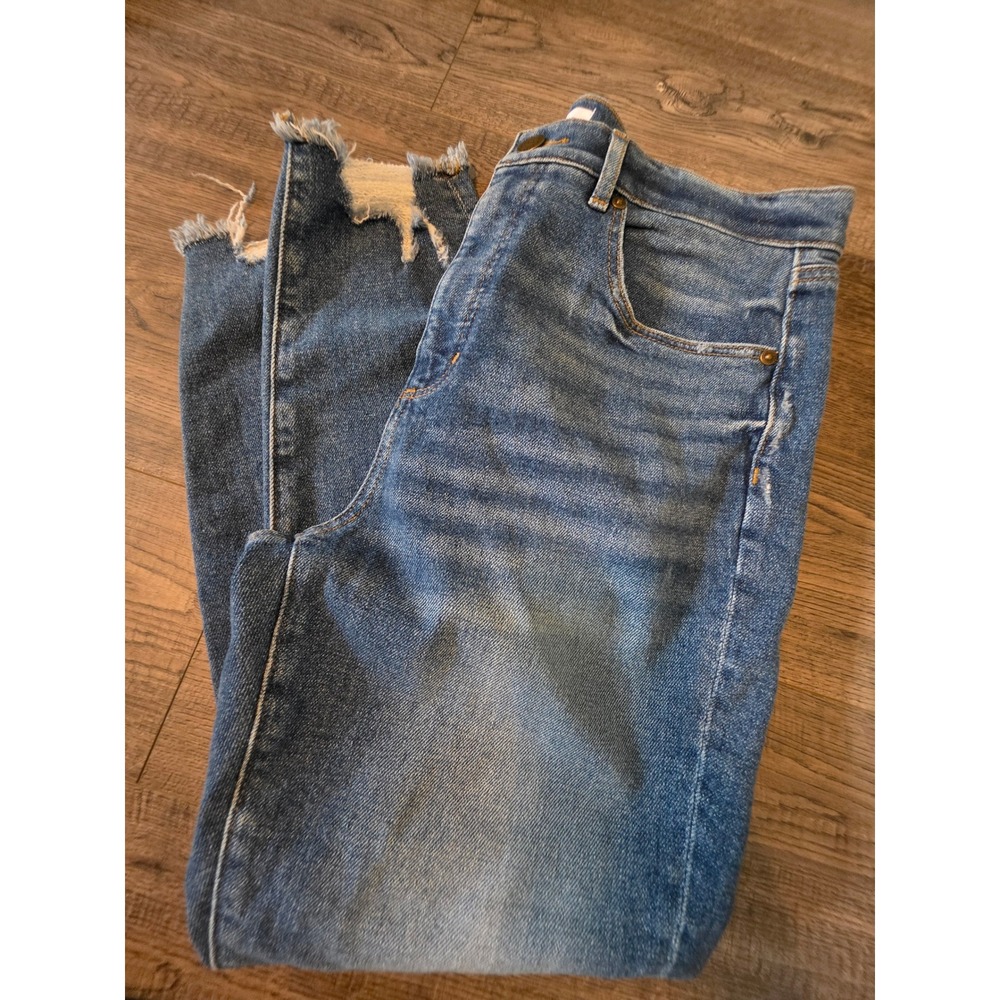 LOFT High Waist Skinny Ankle Jeans Medium Wash Frayed Hem 12P 31 NEW